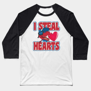 'I Steal Hearts Dinosaur' Sweet Valentines Lovers Gift Baseball T-Shirt